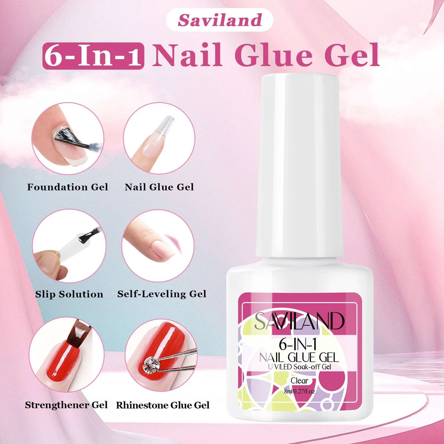 Saviland Colla Gel Unghie 6in1 Trasparente 8ml
