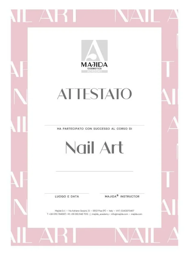 Majida Nail Art attestato cartaceo per salone
