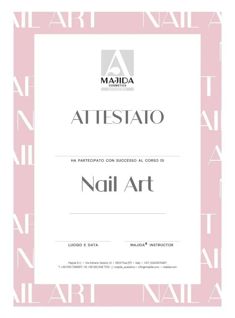 Majida Nail Art attestato cartaceo per salone