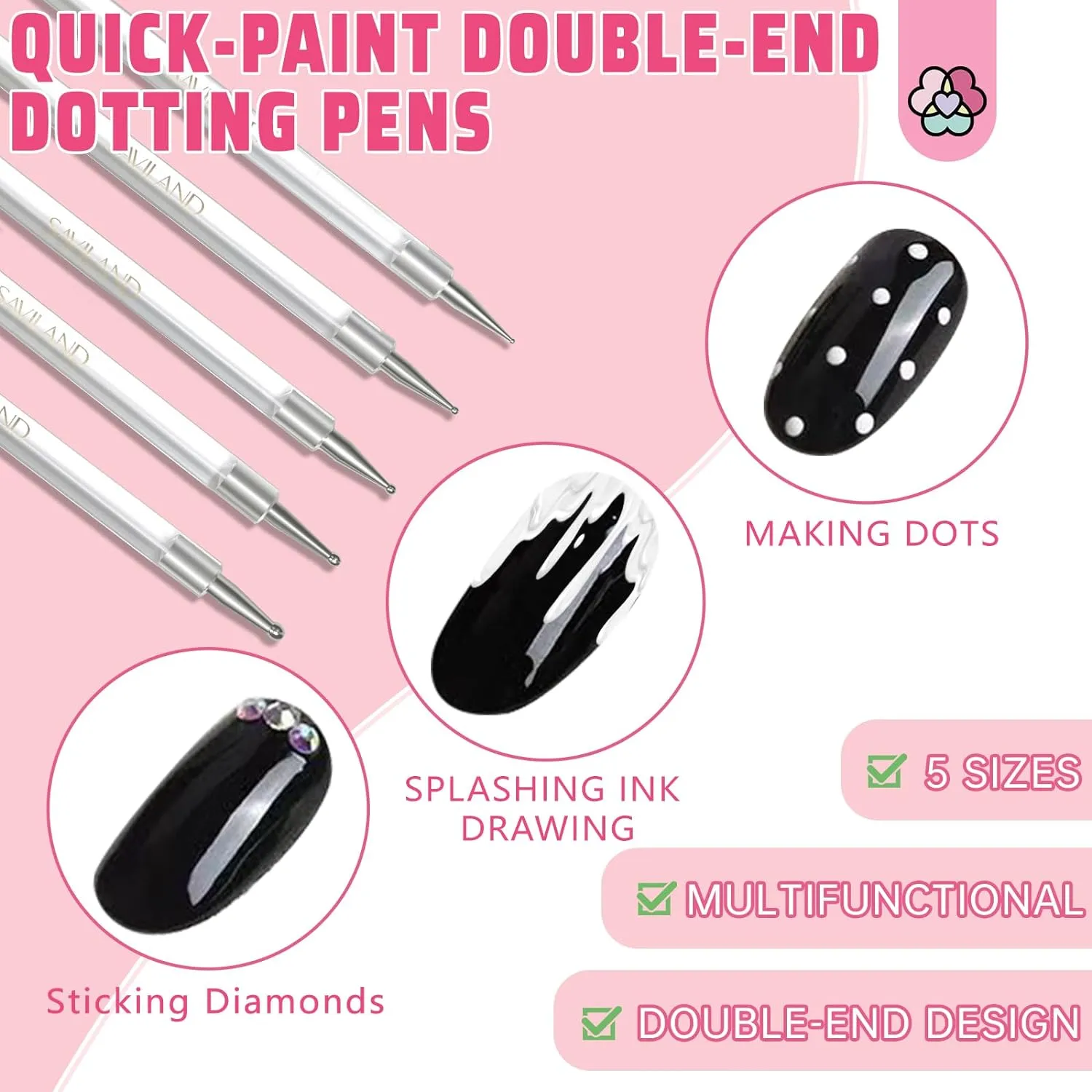 Saviland Dotting Tool Nail Art 5 Pezzi Doppia Punta Precisione