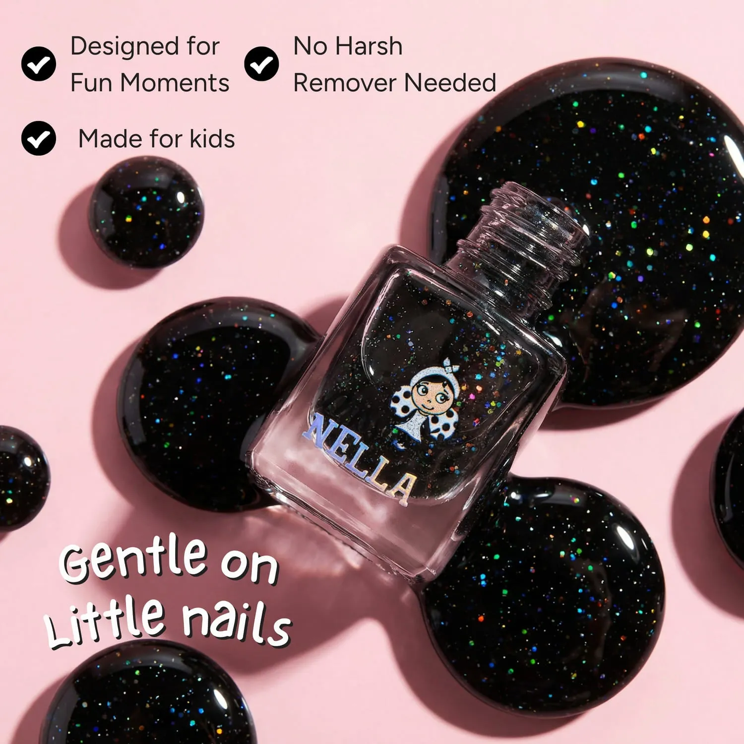 Miss Nella Surprise Party smalto nero glitter peel off