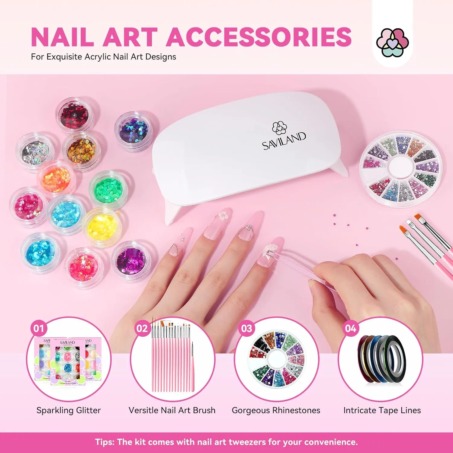 Saviland Complete kit unghie acriliche con lampada e gel
