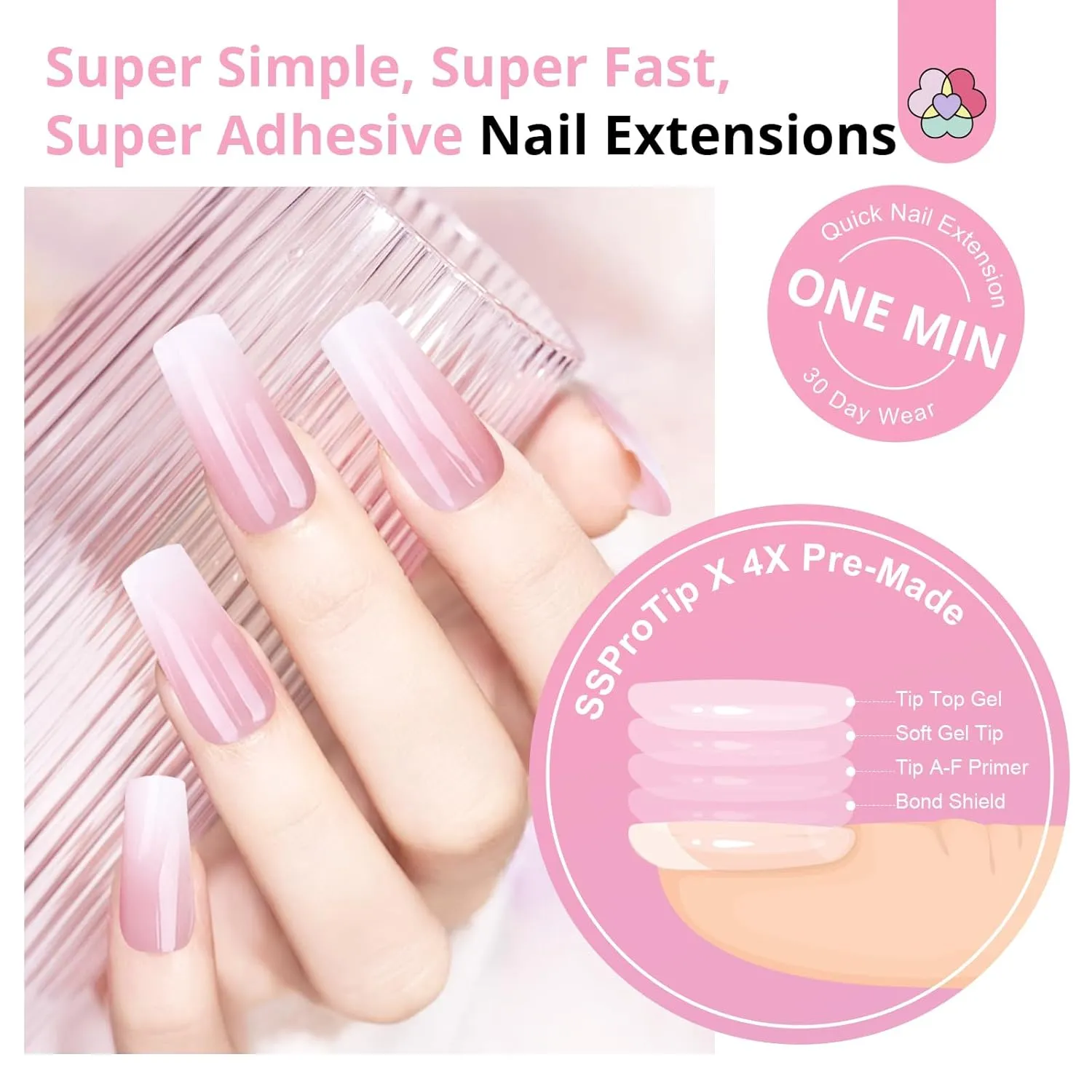 Saviland SSProTip French Ombre kit unghie press on rosa 256 pezzi