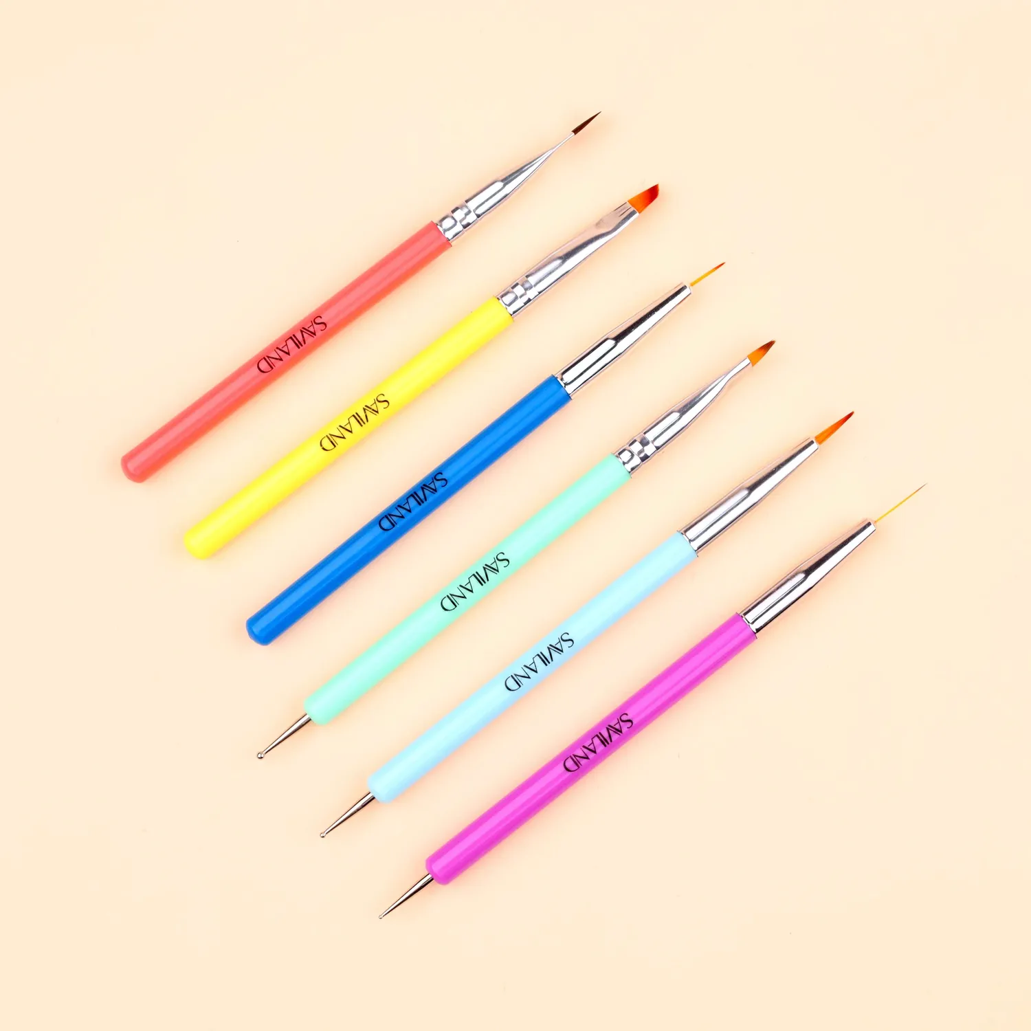 Saviland Set 6 pennelli nail art doppia punta dotting