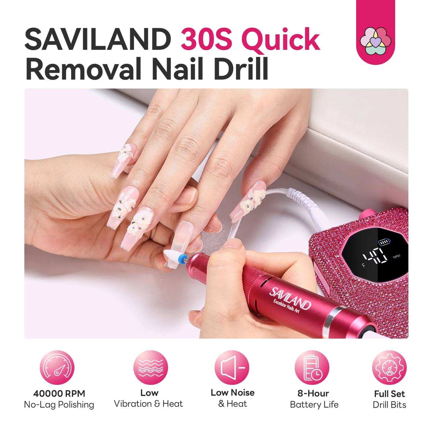 Saviland Barbie Pink Fresa Unghie 40000RPM display HD