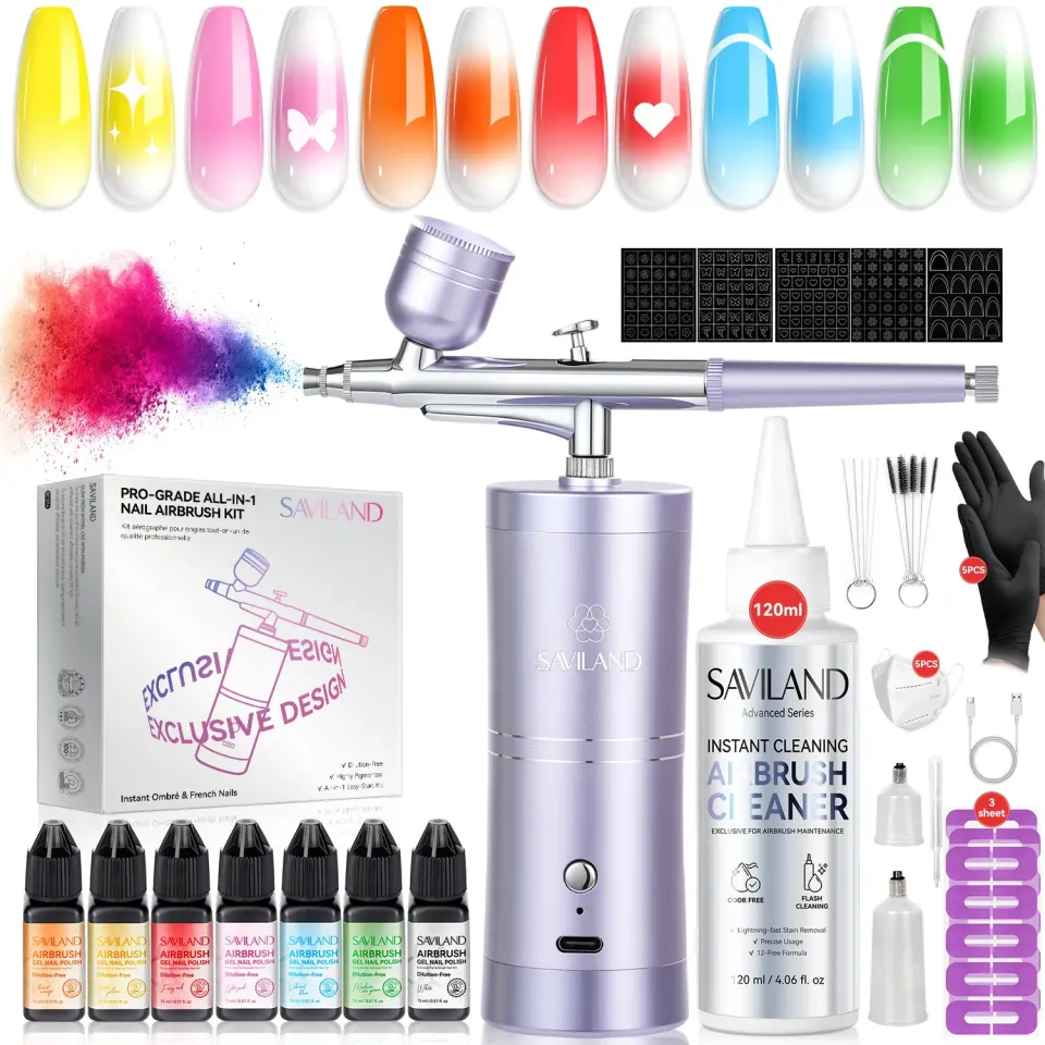 Saviland Airbrush Kit aerografo unghie 7 gel spray completo