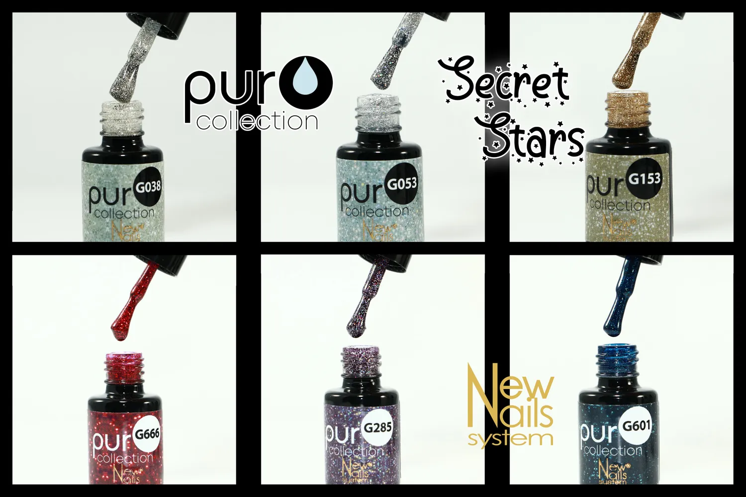 New Nails System Secret Stars Set 6 Smalti Semipermanenti Glitter