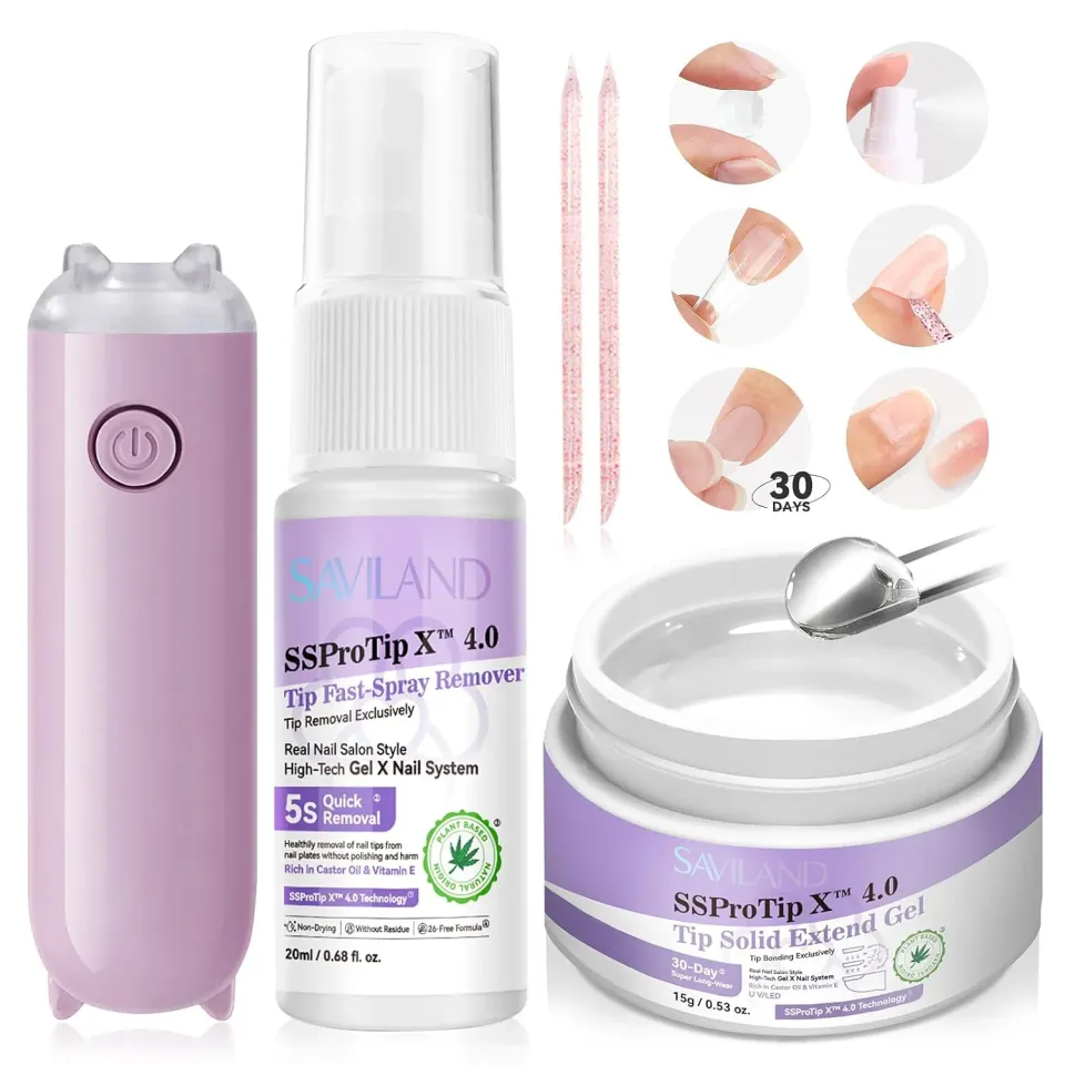 Saviland Solid Kit Colla Gel Unghie + Remover con mini lampada