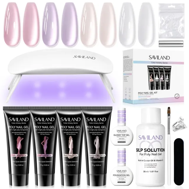 Saviland Cat Eye Kit Polygel Unghie 4x15g Rosa Effetto Magnetico