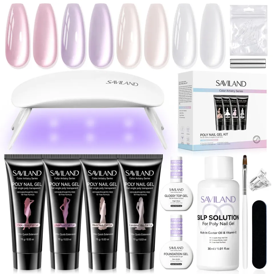 Saviland Cat Eye Kit Polygel Unghie 4x15g Rosa Effetto Magnetico