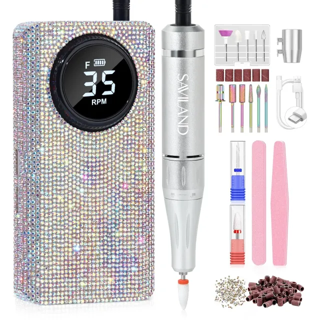 Saviland Rhinestone Fresa per Unghie 35000RPM con strass