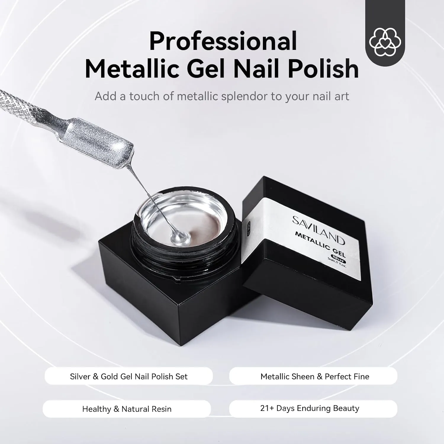 Saviland Smalto Gel Cromo Oro Argento Set 2x5g Metallizzato