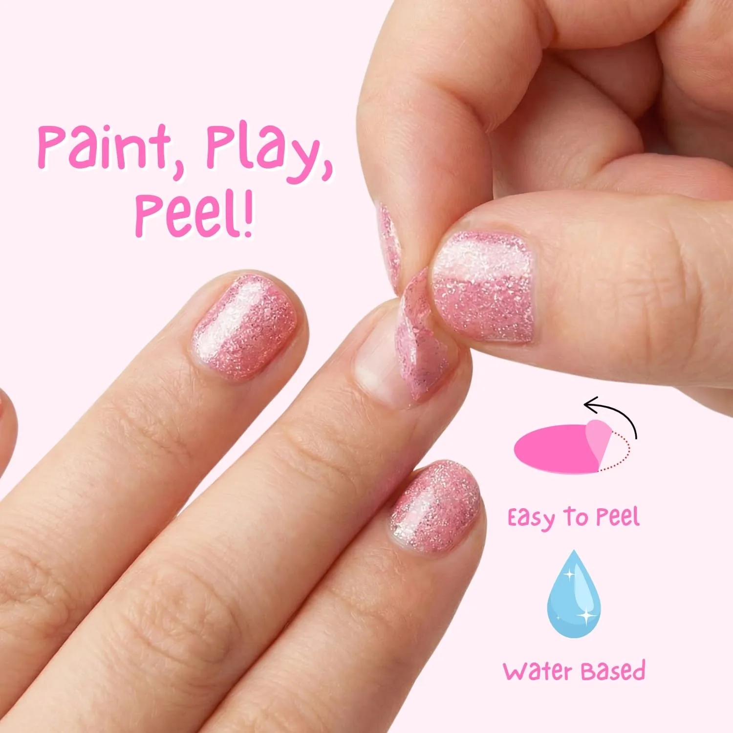 Miss Nella Itsy Glitzy Hippo smalto rosa glitter peel off