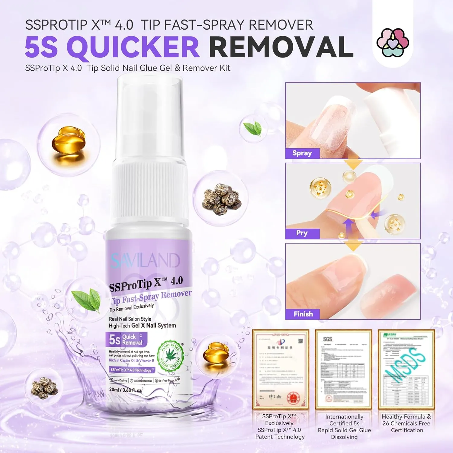 Saviland Solid Kit Colla Gel Unghie + Remover con mini lampada