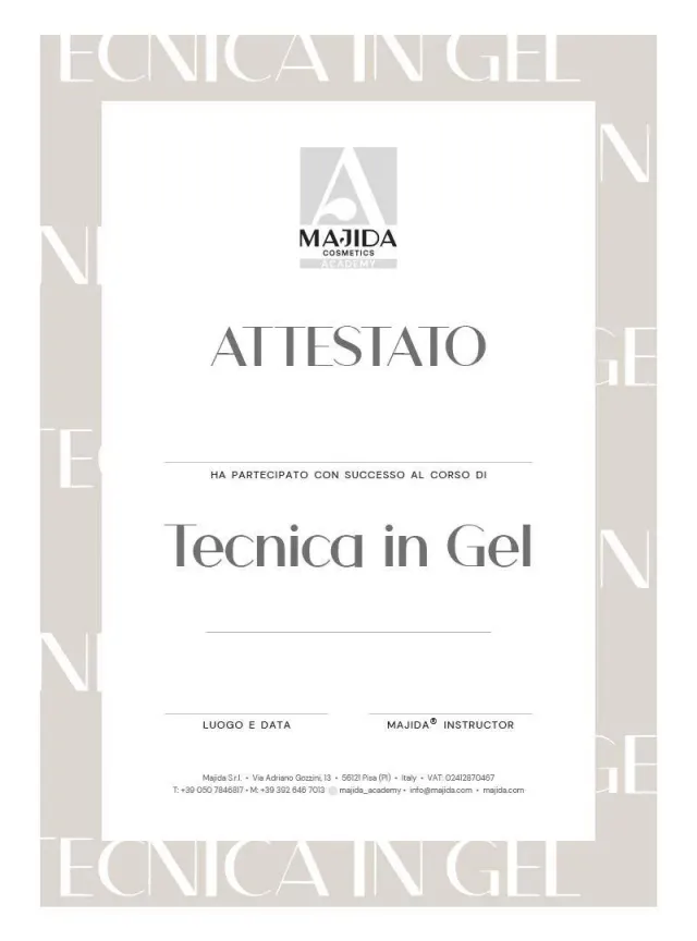 Majida Attestato Tecnica in Gel certificato corso