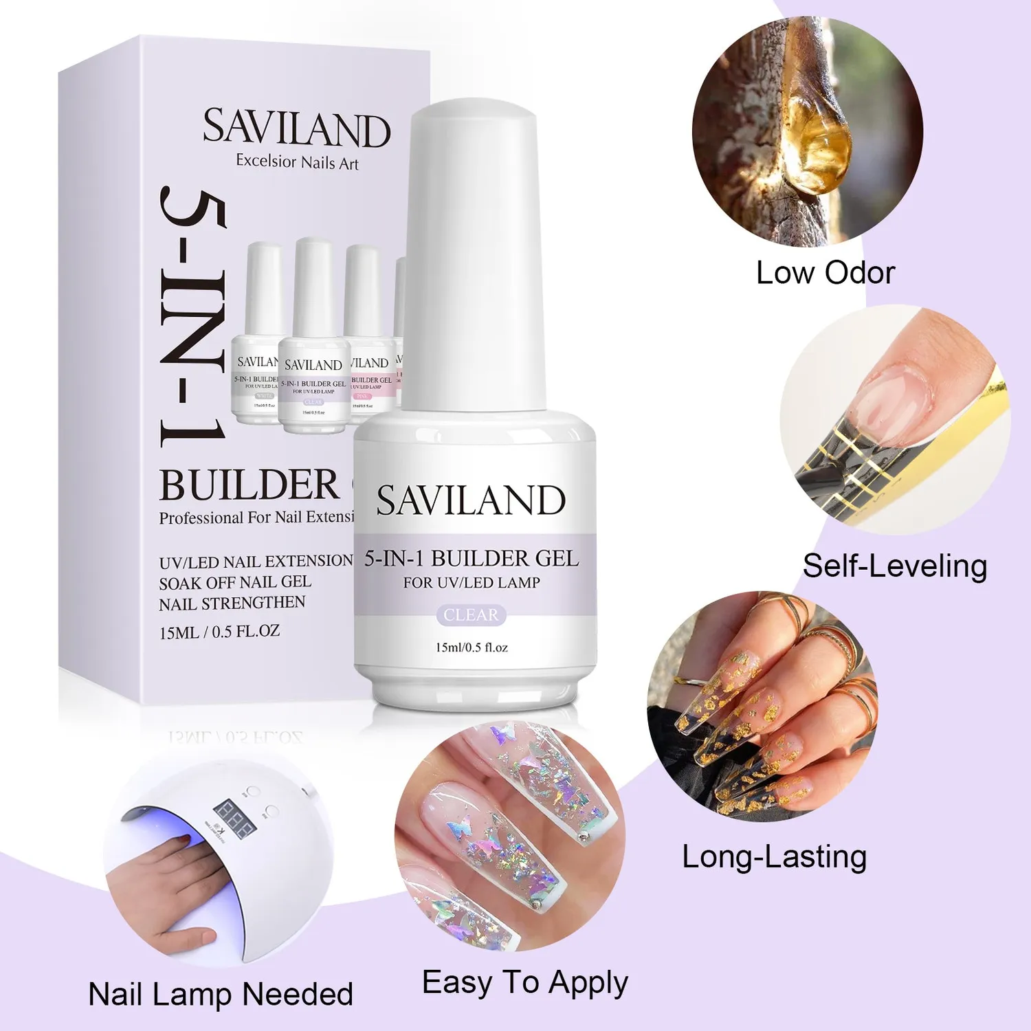 Saviland Builder Gel 5-in-1 Clear Boccetta 15ml uso professionale