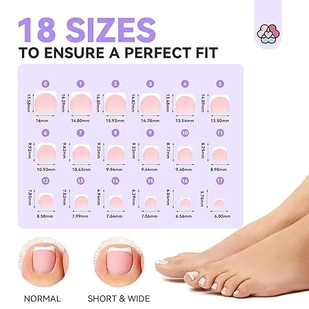 Saviland French Tip unghie finte piedi rosa 216 pz french