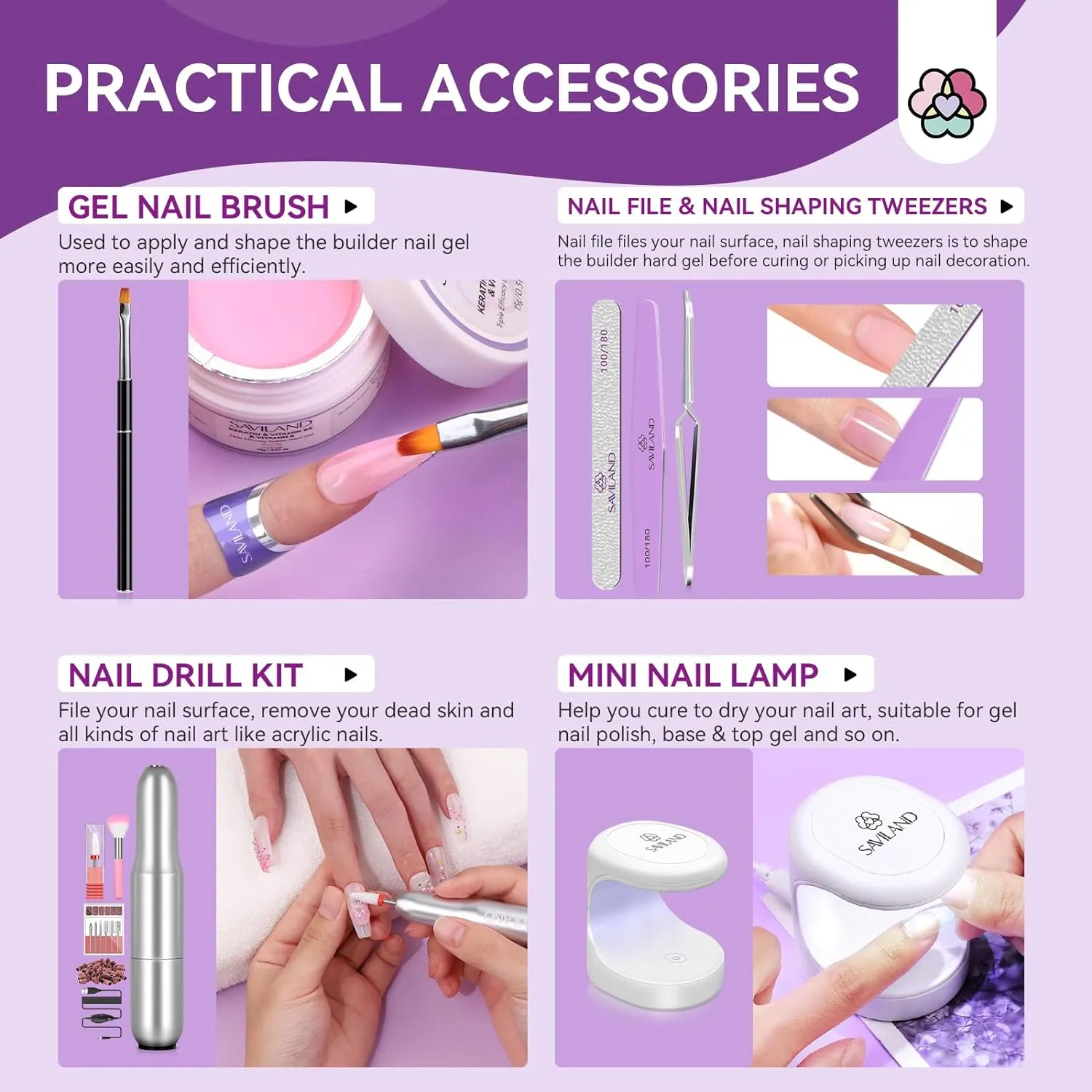 Saviland kit builder gel unghie con fresa 3 colori