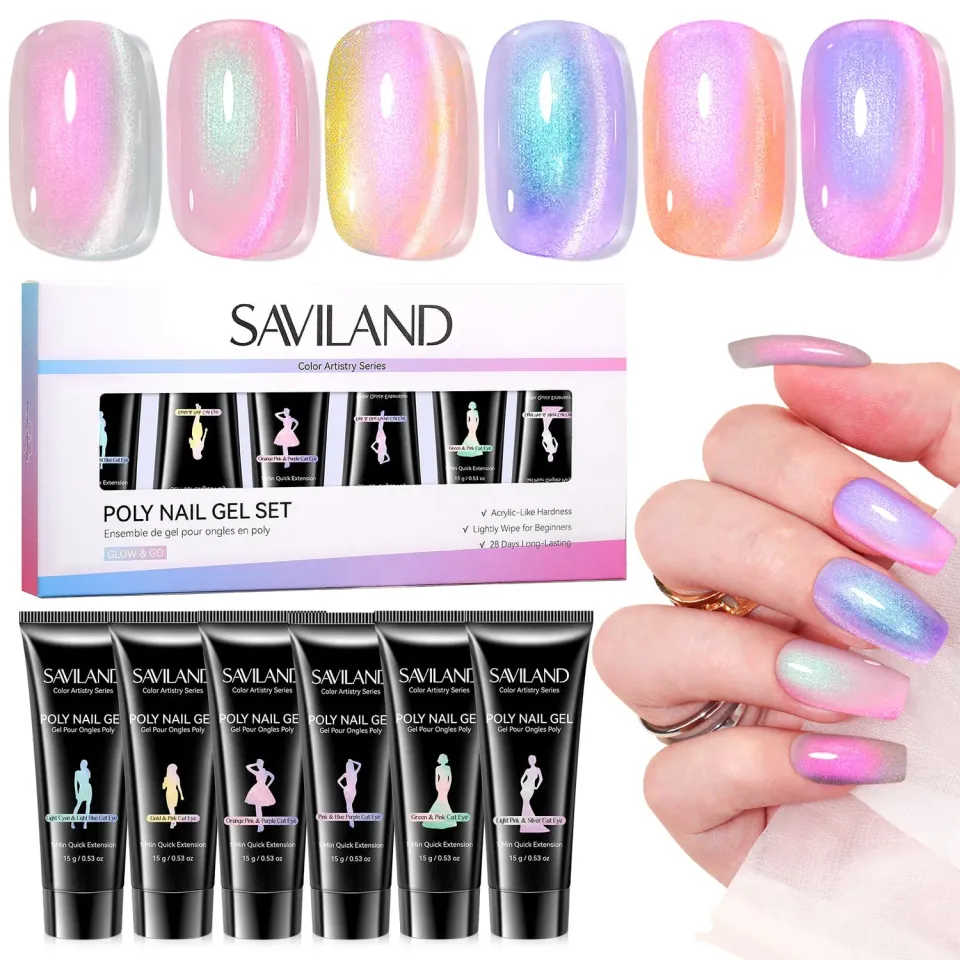 Saviland Aurora polygel unghie 6 colori cat eye brillanti