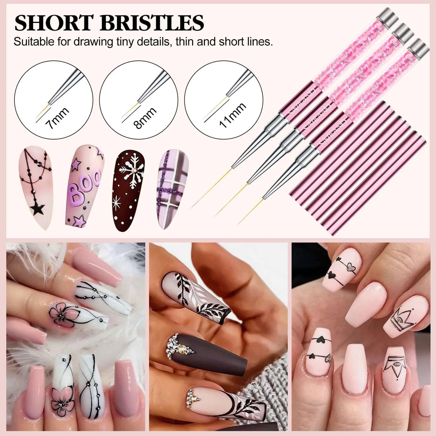 Saviland Set 6 Pennelli Nail Art Liner Rosa applicazione precisa