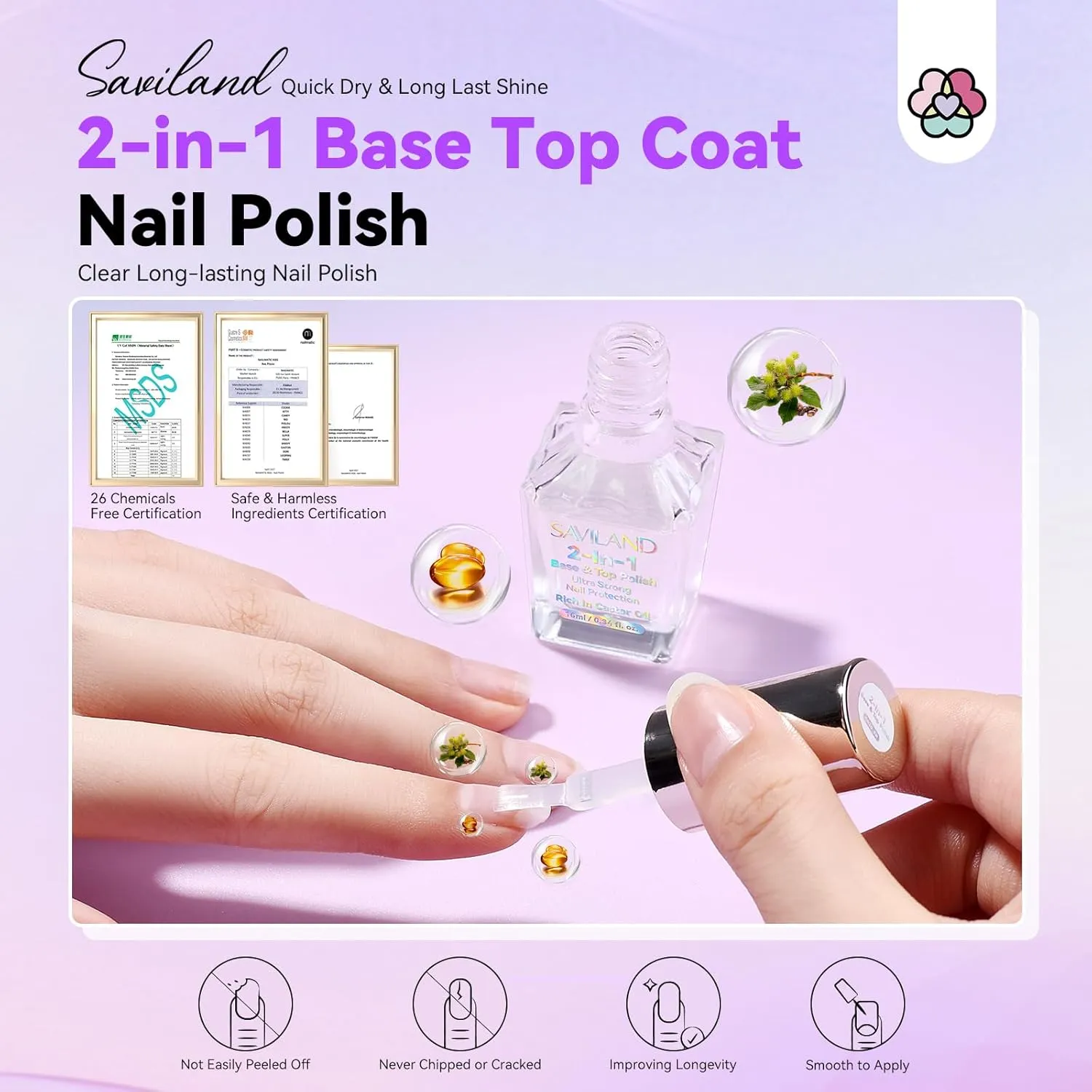 Saviland 2 in 1 Base Top Coat smalto asciugatura rapida