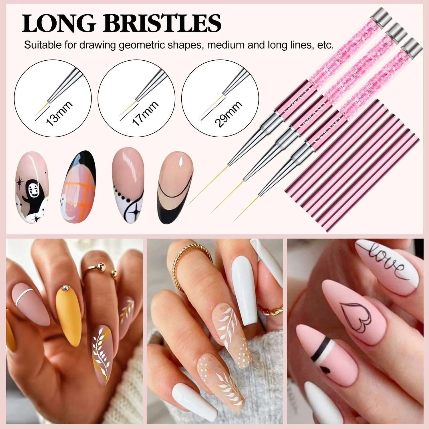 Saviland Set 6 Pennelli Nail Art Liner Rosa applicazione precisa