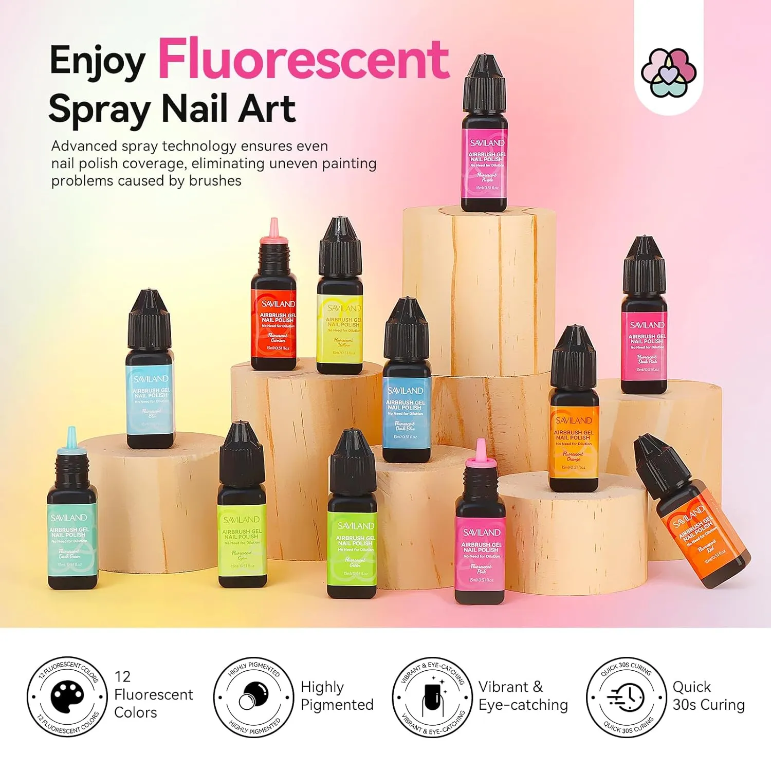 Saviland set 12 smalti gel airbrush fluo polimerizzazione 30 secondi