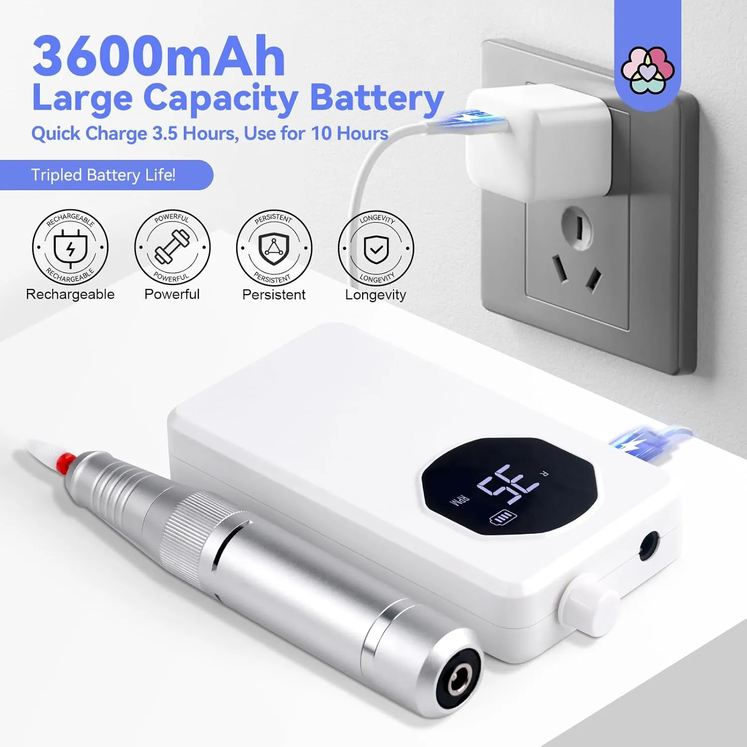 Saviland 35000RPM Fresa per Unghie Kit 14 punte 3600mAh