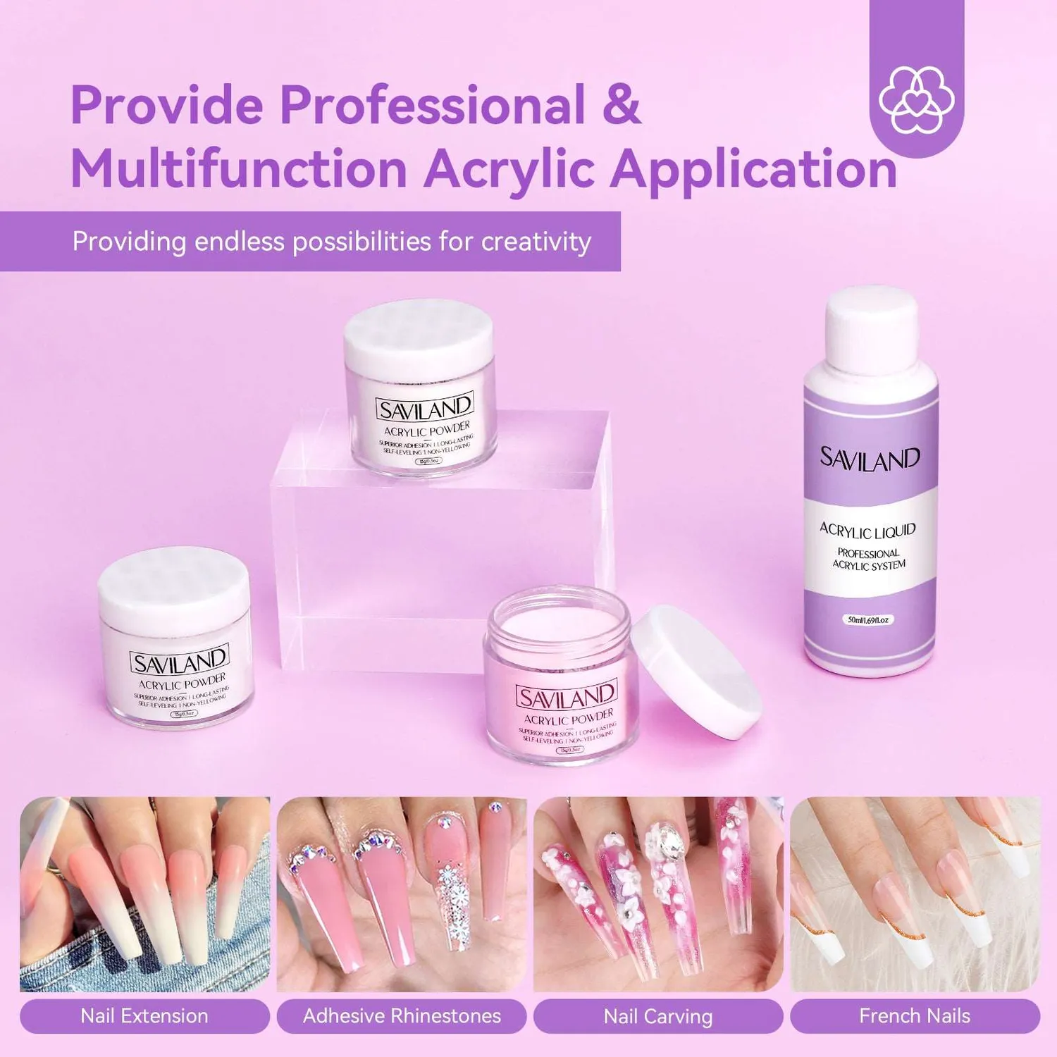 Saviland Acrylic kit ricostruzione unghie con fresa completo