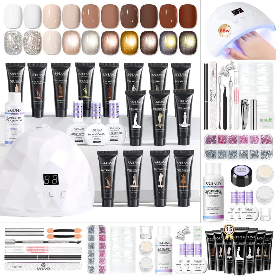 Saviland polygel unghie kit 15 colori cat eye marroni
