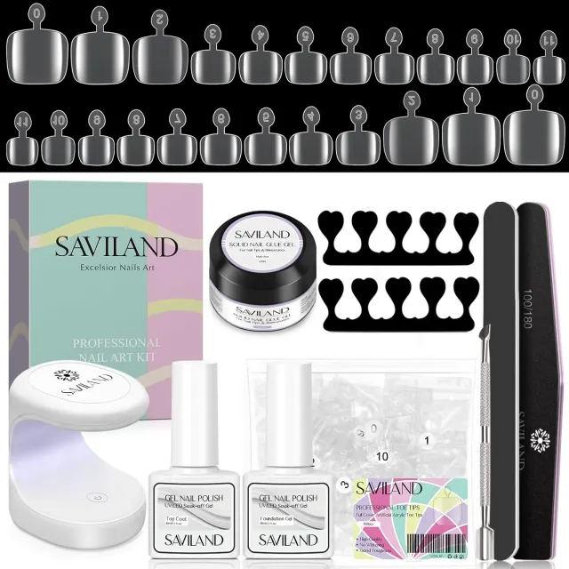 Saviland Clear kit unghie piedi trasparenti 500 pz extension