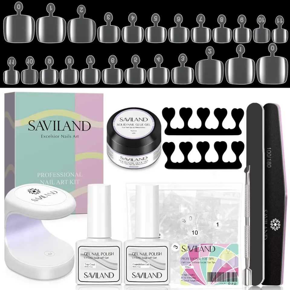 Saviland Clear kit unghie piedi trasparenti 500 pz extension