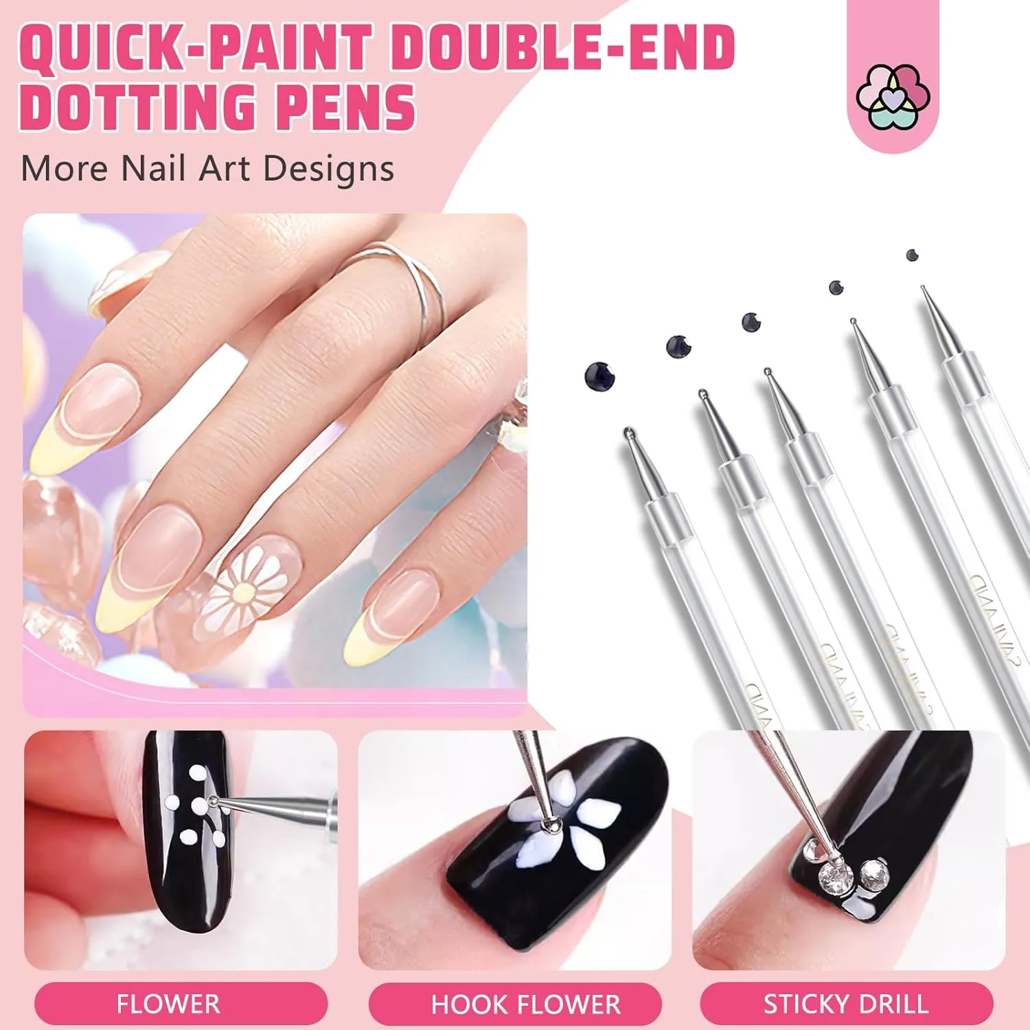 Saviland Dotting Tool Nail Art 5 Pezzi Doppia Punta Precisione