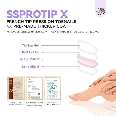 Saviland French Tip unghie finte piedi rosa 216 pz french