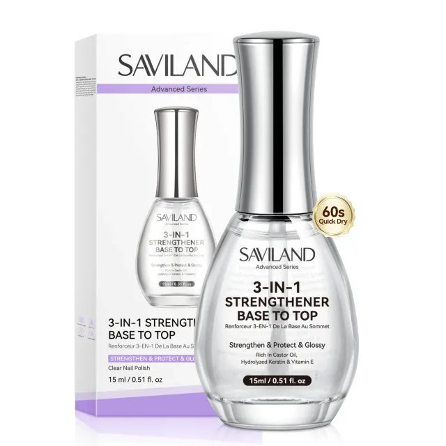 Saviland 3-in-1 Base Top Coat Rinforzante trasparente