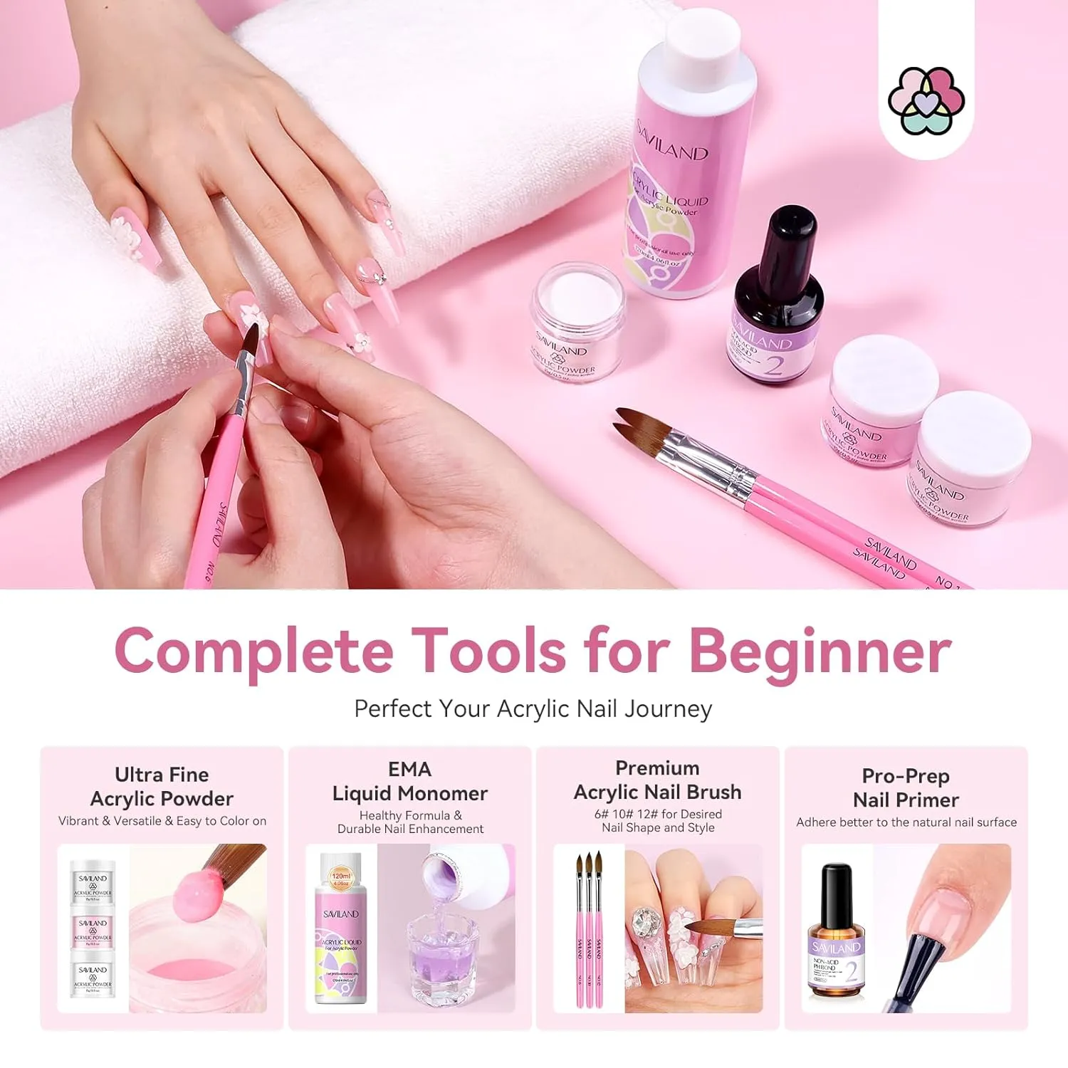 Saviland Kit Unghie Acrilico con Lampada e Fresa completo