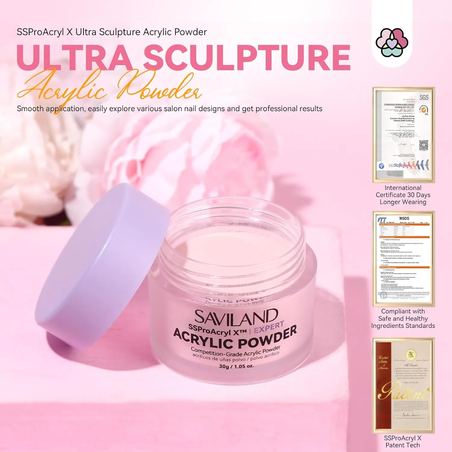 Saviland SSProAcryl X Polvere Acrilica Rosa Unghie