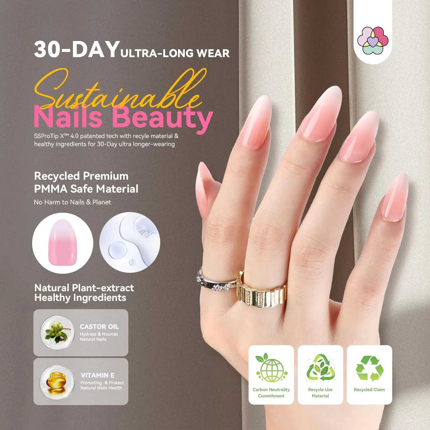 Saviland Ombre French kit unghie finte mandorla media