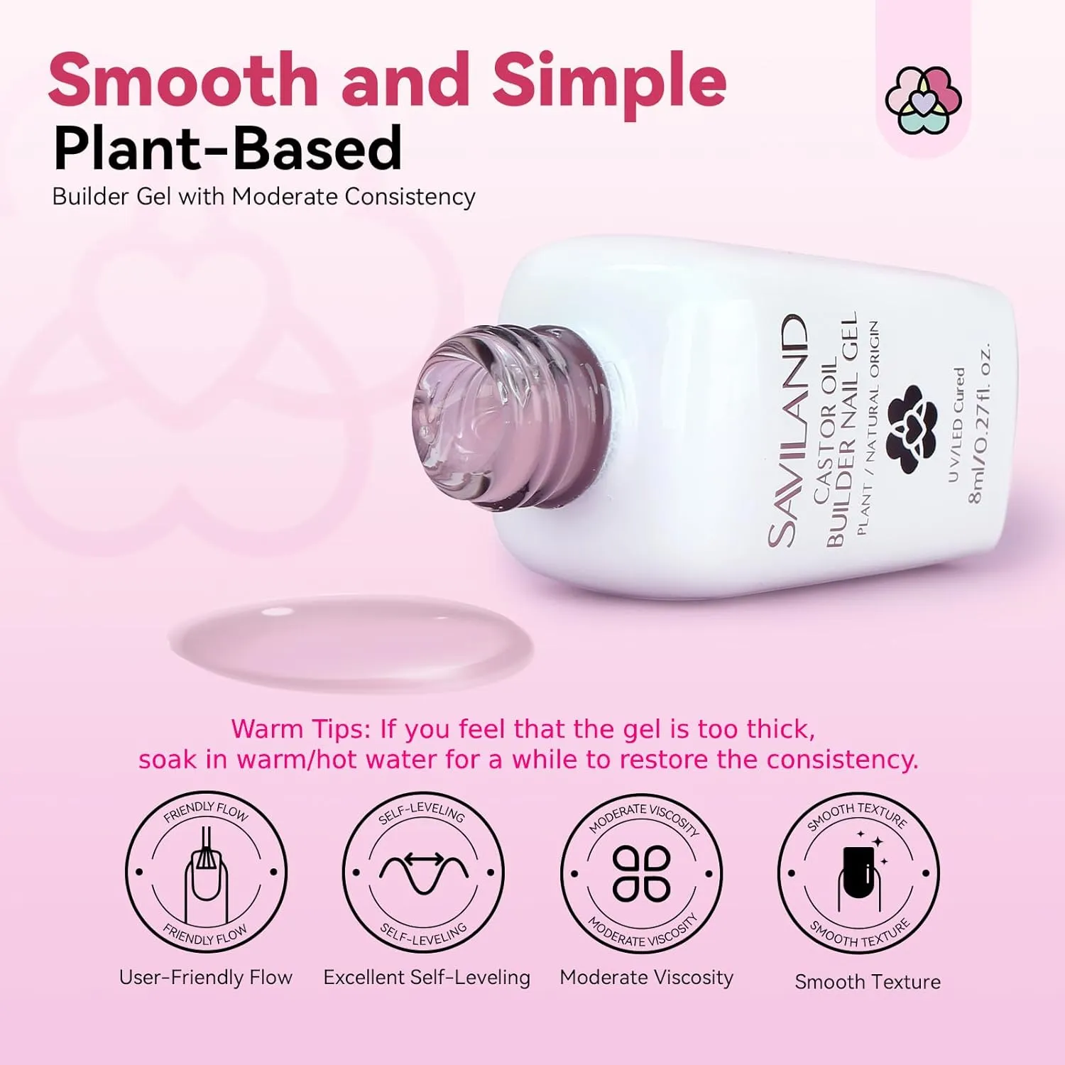 Saviland Builder Gel Unghie Flacone Trasparente e Rosa