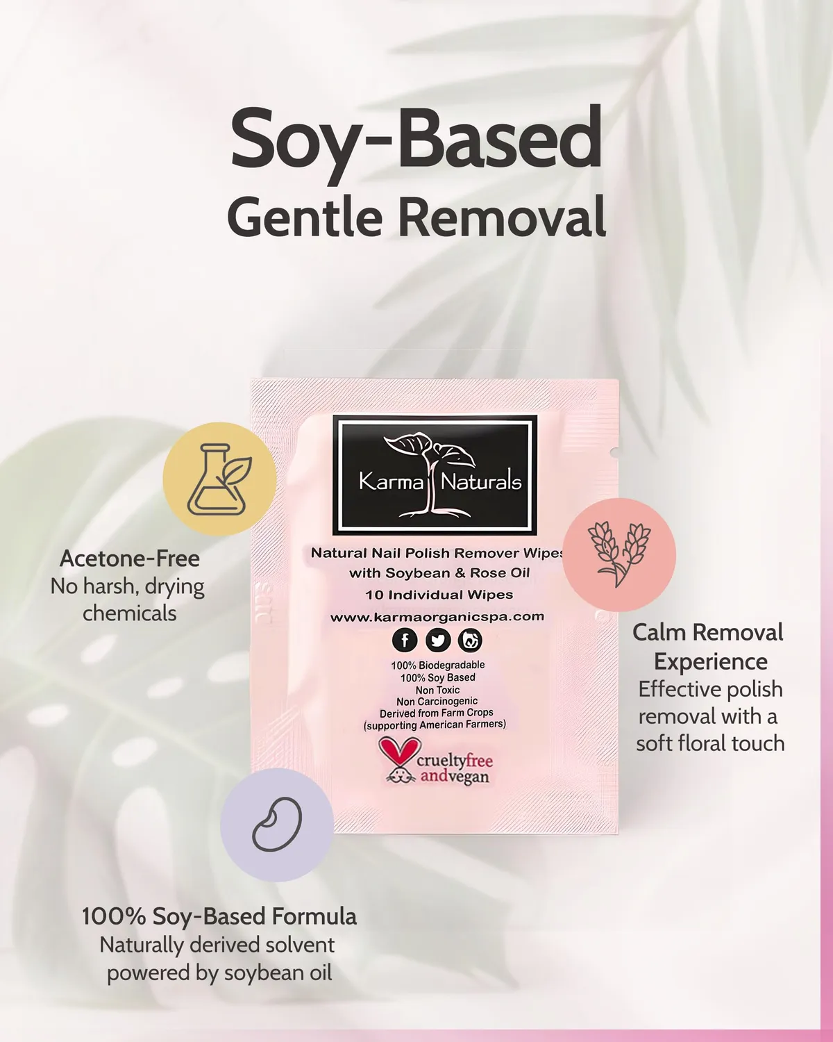 Karma Organic Rose salviette rimuovi smalto 10 pz senza acetone