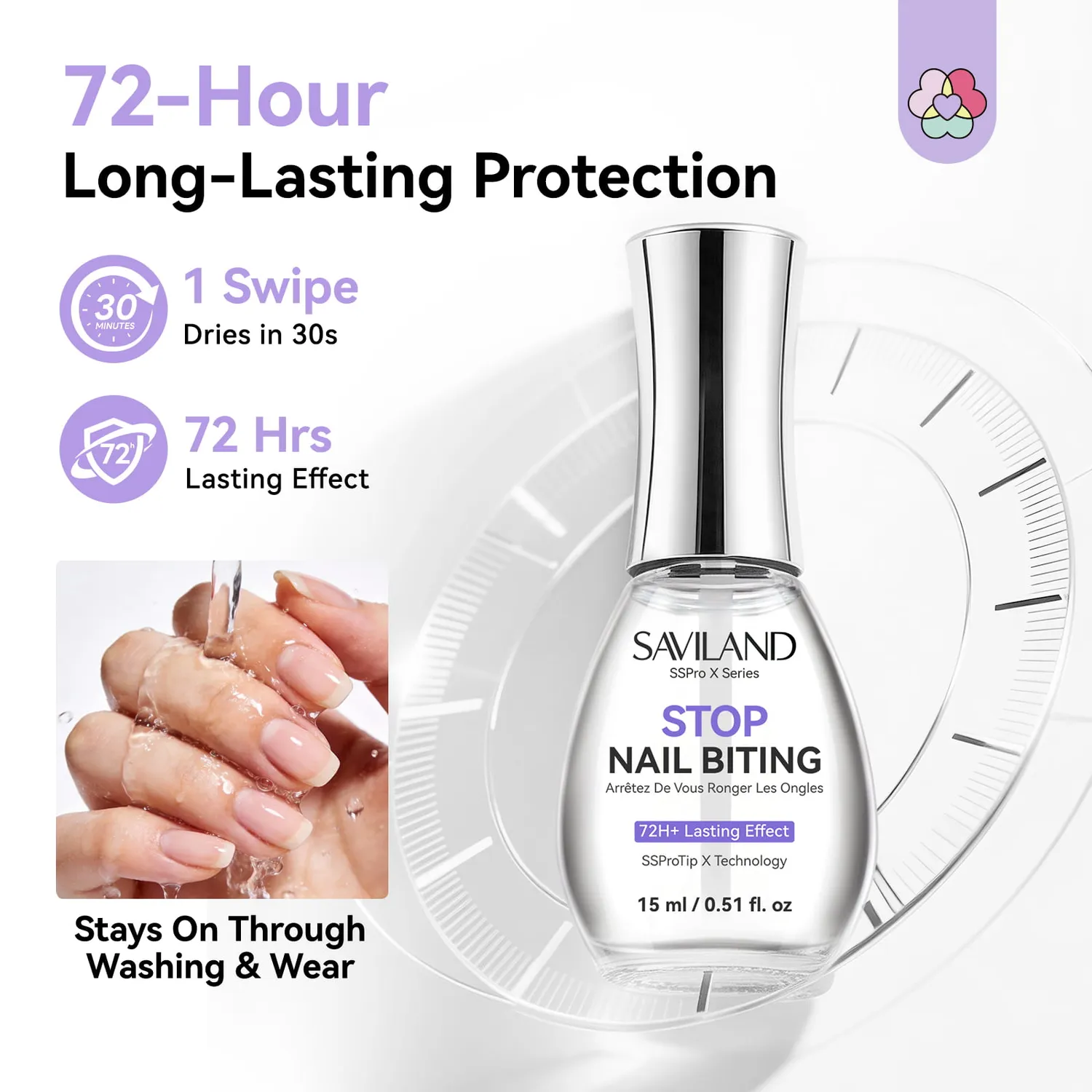 Saviland 72-Hour smalto amaro 15 ml extra forte invisibile