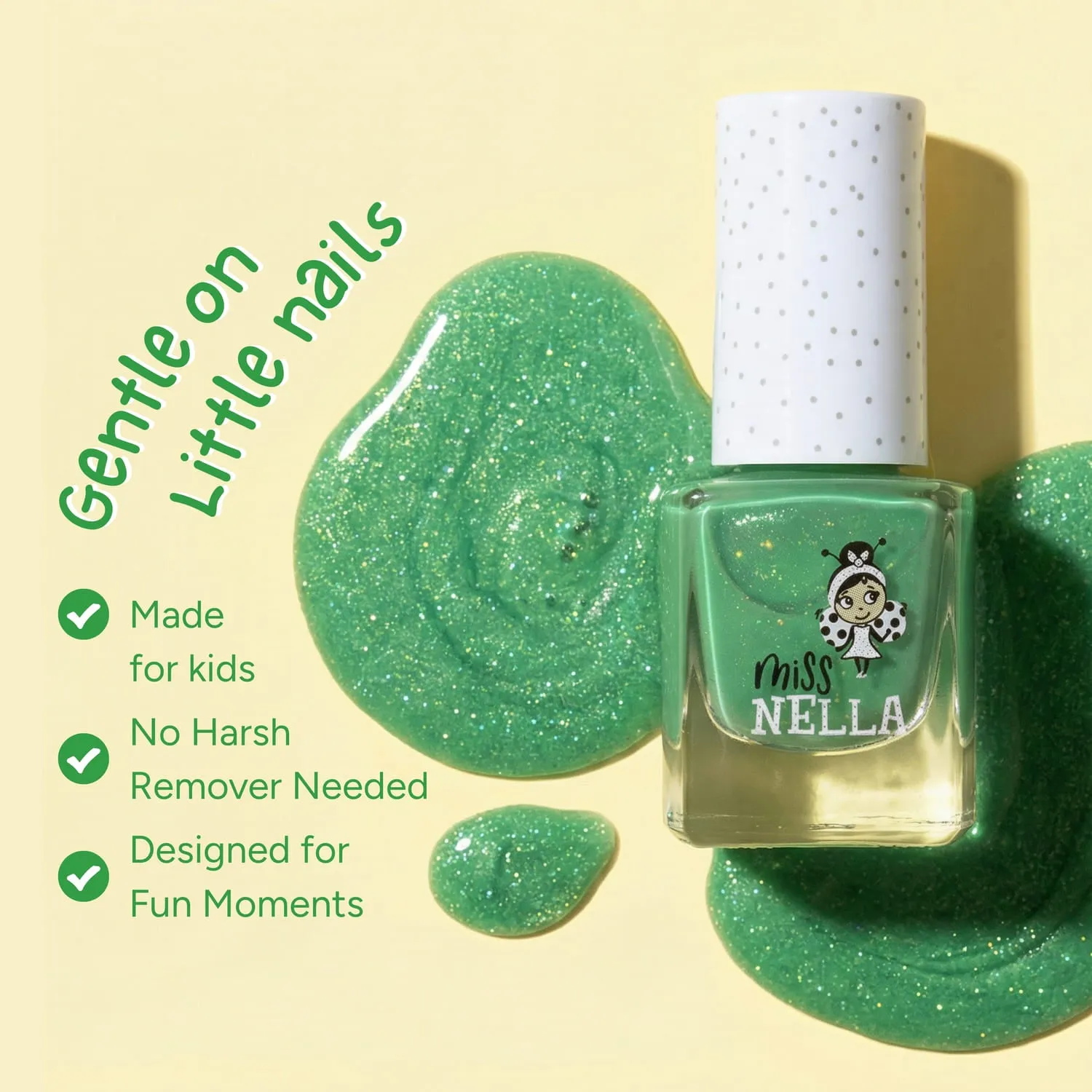 Miss Nella MN16 Kiss The Frog smalto verde glitter peel off