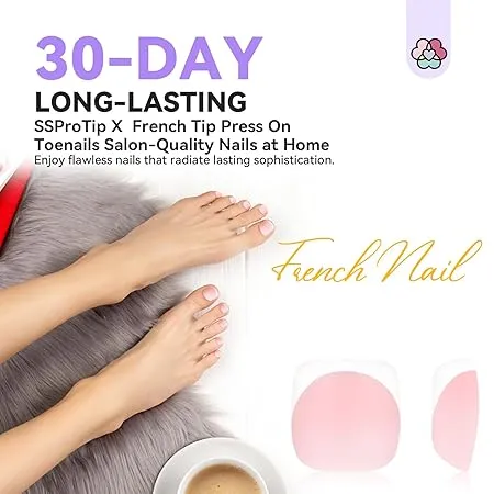 Saviland French Tip unghie finte piedi rosa 216 pz french
