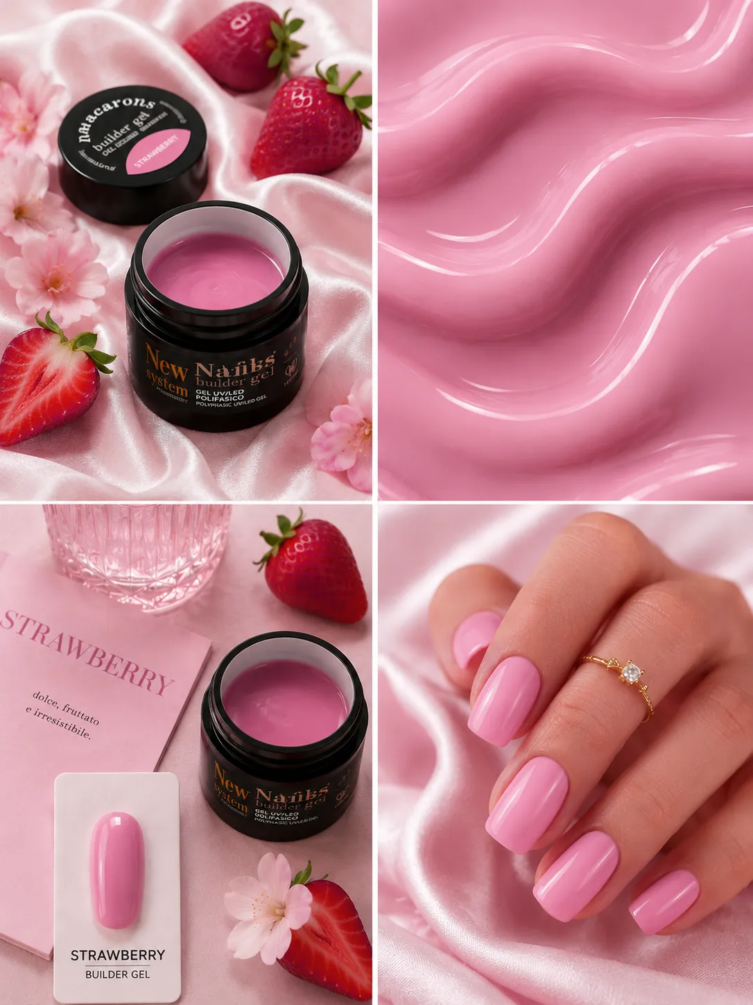 New Nails System Strawberry Macarons gel costruttore 25 g rosa