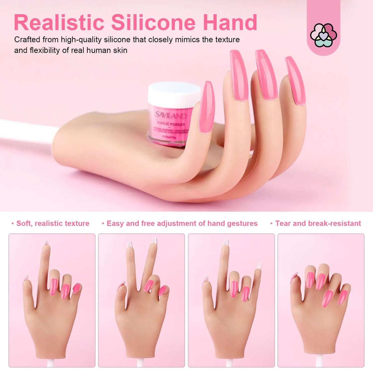 Saviland Mano Prova Unghie silicone con kit 100 tip