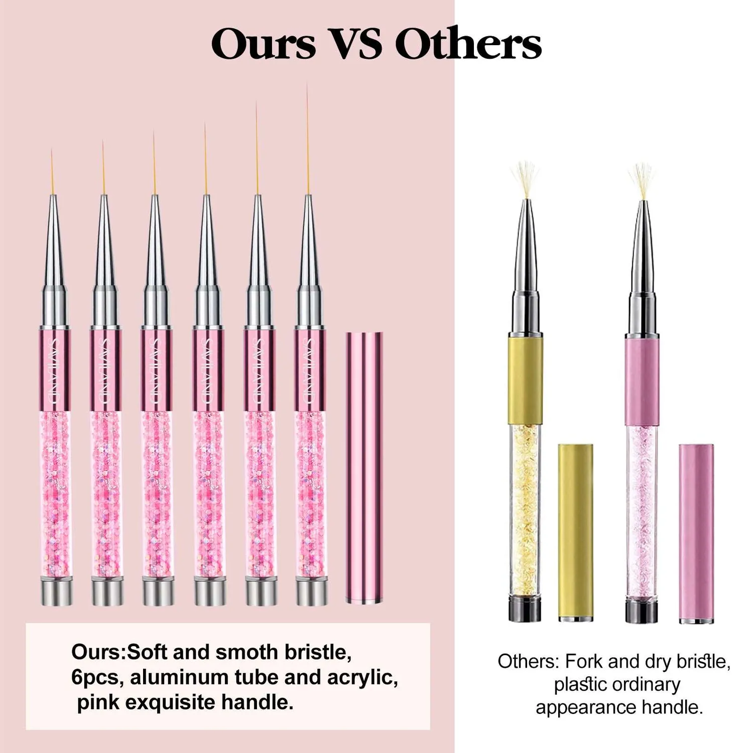 Saviland Set 6 Pennelli Nail Art Liner Rosa applicazione precisa
