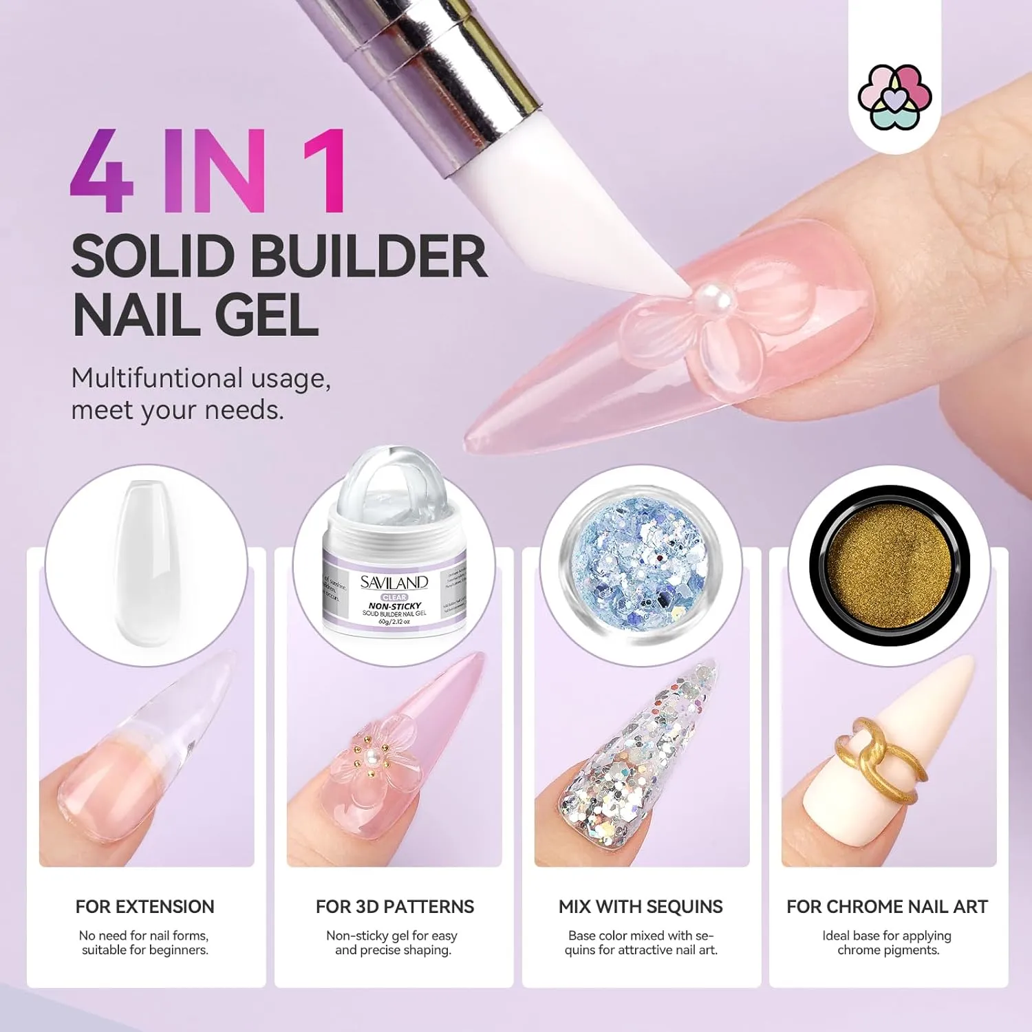 Saviland Builder Gel Solido Trasparente 60g Kit con Cromati