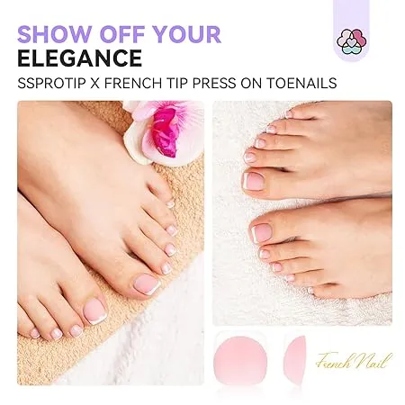 Saviland French Tip unghie finte piedi rosa 216 pz french