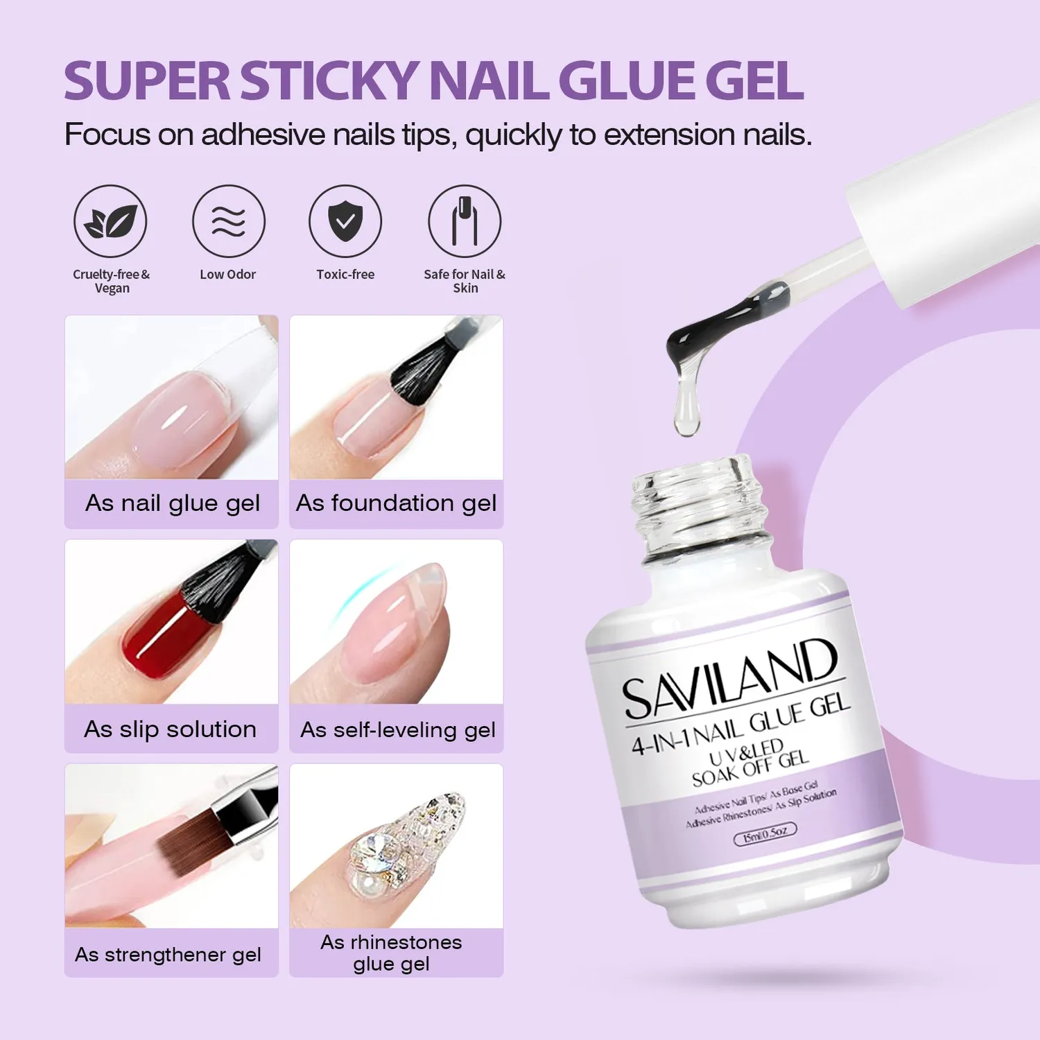 Saviland Kit Gel Unghie con Fresa Lampada e Tip Coffin 500pz