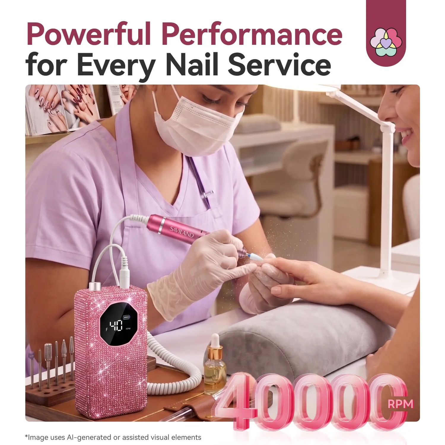 Saviland 40000RPM fresa unghie elettrica nero-rosa rimozione 30 secondi